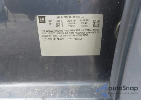 2014 Chevrolet Malibu 1Ls z USA, uszkodzony, nr VIN 1G11B5SL8EF247329